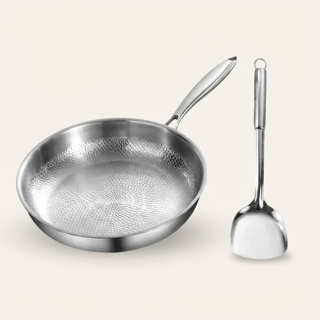 Titanium Gehamerde Pan + spatel